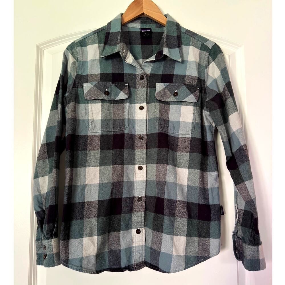 Patagonia Women's Midweight Fjord Flannel Shirt Organic Cotton Plaid Green M